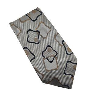 DeSantis Collection Mens Necktie Silk Gray Black Gold Geometric Pattern Italy